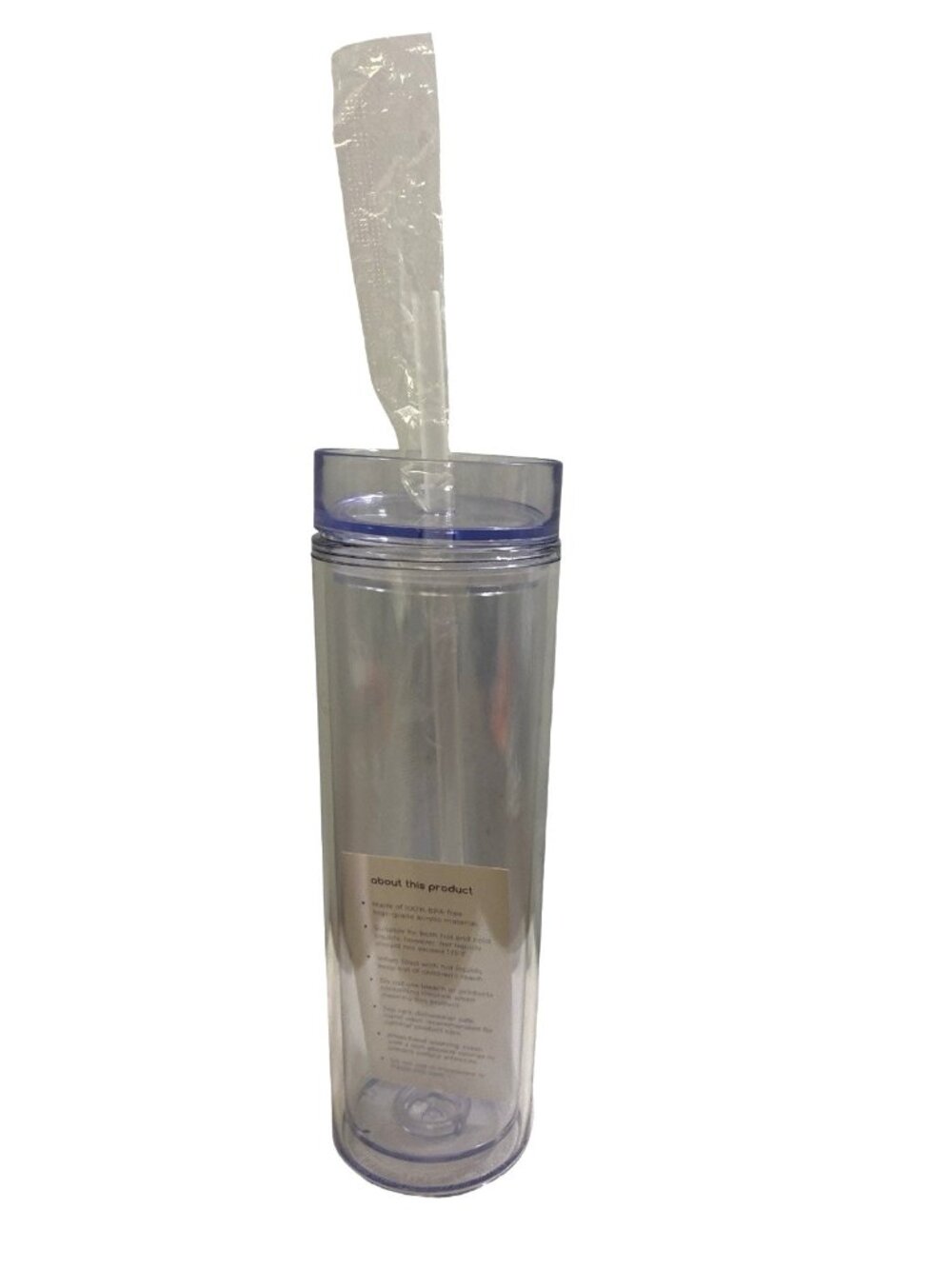 Maars 16 oz Acrylic Tumbler Clear Blue Lid Straw Reusable Cup